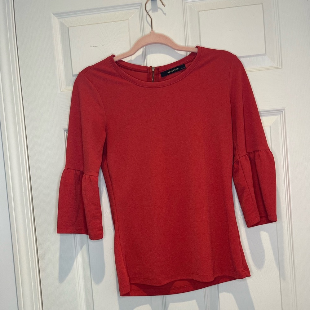 RESERVED Deep Salmon Blouse with Flared 3/4 Sleeves